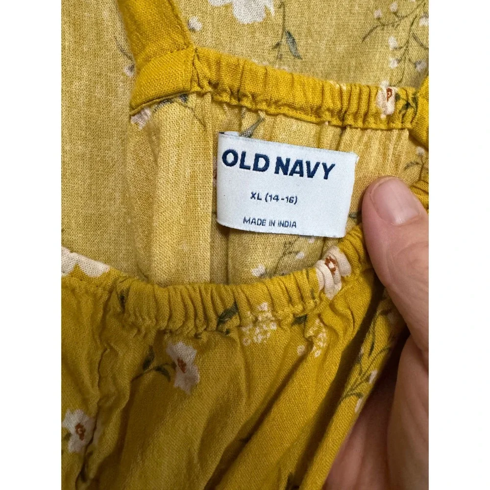 Old Navy Floral Maxi Dress Girls XL 14-16 Yellow Excellent Tiered Boho Summer